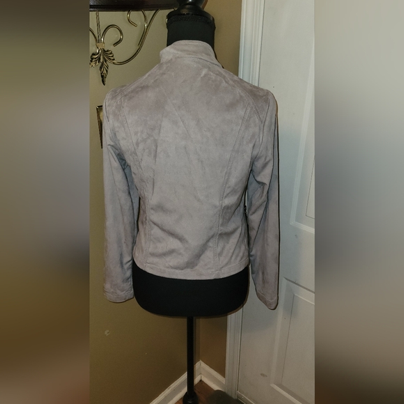 Women's INC International Concepts Light Grey Microsuede Open Jacket - Picture 5 of 7